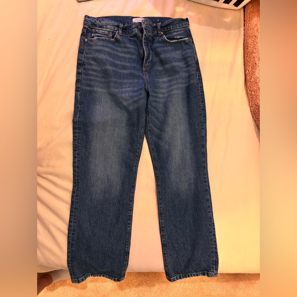 LOFT Blue Straight Leg Jeans with Classic Stitching
